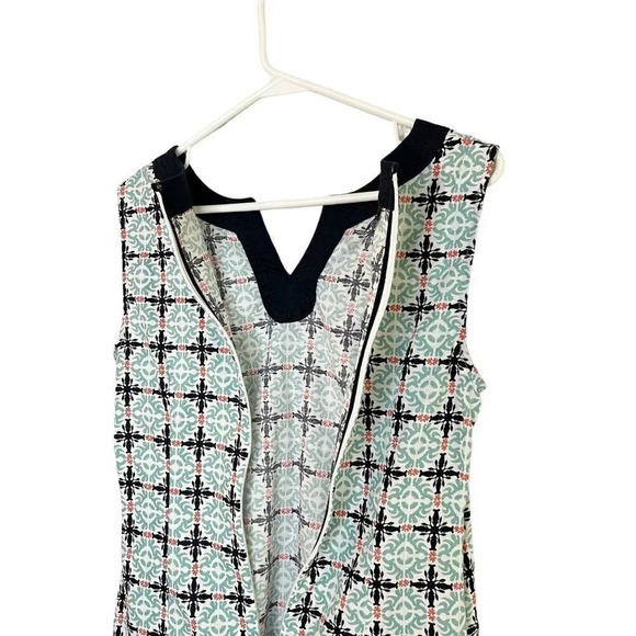 Talbots Dress Sz 4 Morrocan Tile Linen Cotton Sheath Sleeveless Navy Aqua Coral - Picture 9 of 11